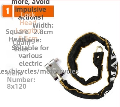 Верижен катинар за велосипед с плат покритие и квадратна глава, манганова стомана, 380 г; подходящ за велосипеди, електрически превозни средства и мотоциклети