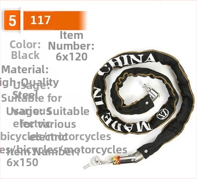 Верижен катинар за велосипед с плат покритие и квадратна глава, манганова стомана, 380 г; подходящ за велосипеди, електрически превозни средства и мотоциклети