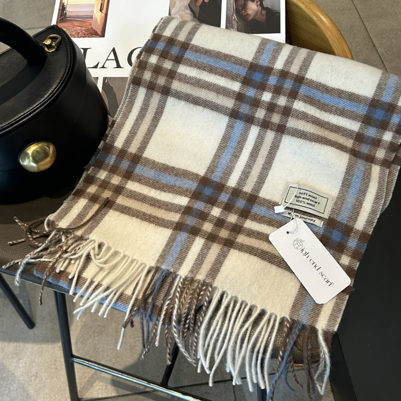 Шал от вълна с каре за жени — винтидж британски стил, каре шарка, топли през зимата, над 96% вълна