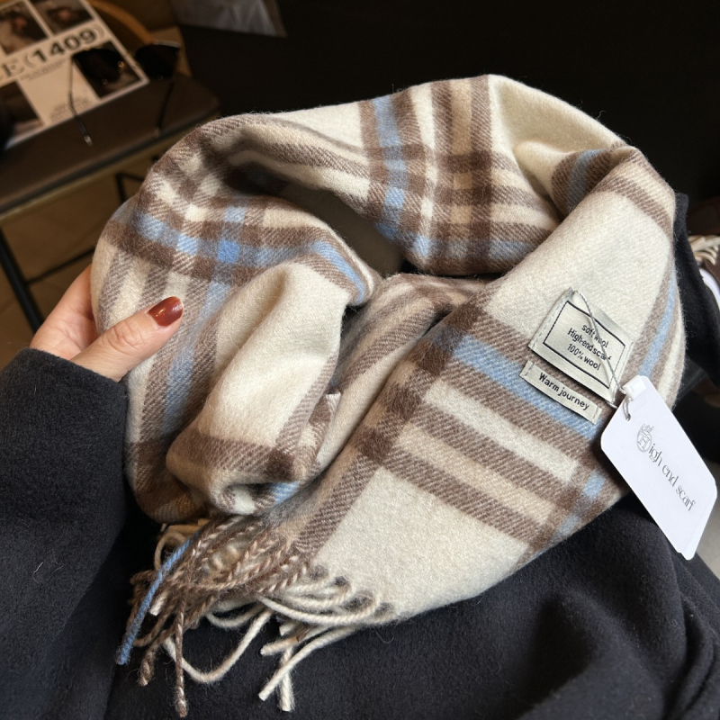 Шал от вълна с каре за жени — винтидж британски стил, каре шарка, топли през зимата, над 96% вълна
