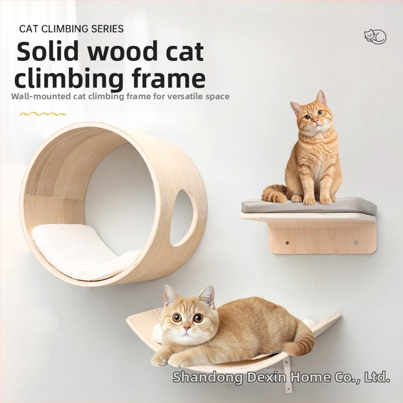 Aventurine Стенна дървена котешка катерачна конструкция с платформа за скачане, изкачваща колона, компактна форма и вградена лежанка и дъска за драскане