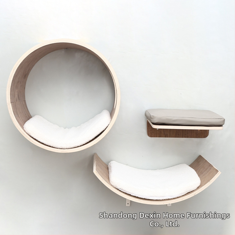 Aventurine Стенна дървена котешка катерачна конструкция с платформа за скачане, изкачваща колона, компактна форма и вградена лежанка и дъска за драскане