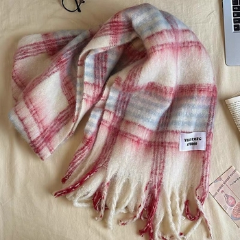 Šal s resicama u korejskom stilu za žene – dugi zimski šal, topao Mohair-Poliester smjesa, warp-knit tkanina, svjež i sladak stil