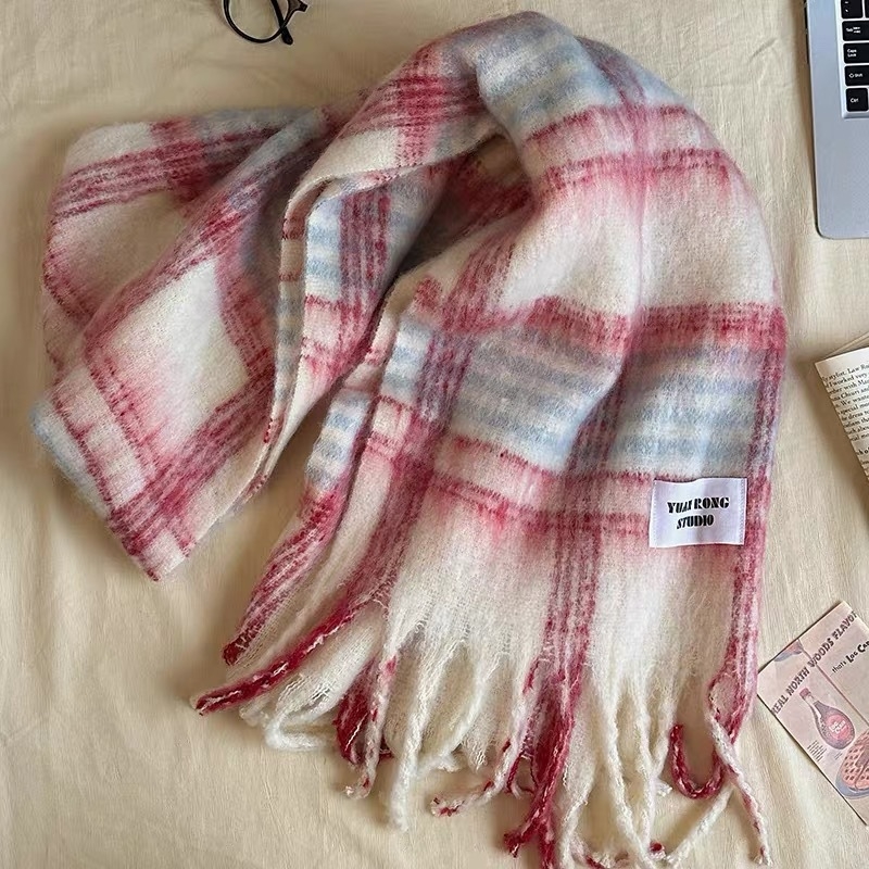 Šal s resicama u korejskom stilu za žene – dugi zimski šal, topao Mohair-Poliester smjesa, warp-knit tkanina, svjež i sladak stil