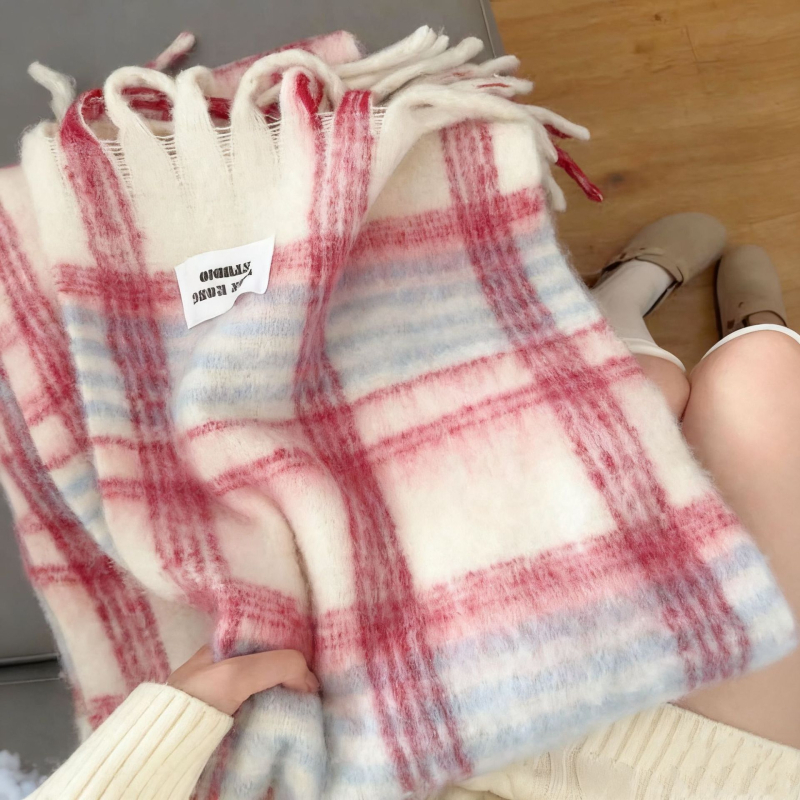 Šal s resicama u korejskom stilu za žene – dugi zimski šal, topao Mohair-Poliester smjesa, warp-knit tkanina, svjež i sladak stil