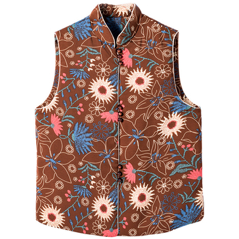 Жилет от полиестер с копринен пълнеж, ретро стил, полу-висока яка, геометричен модел