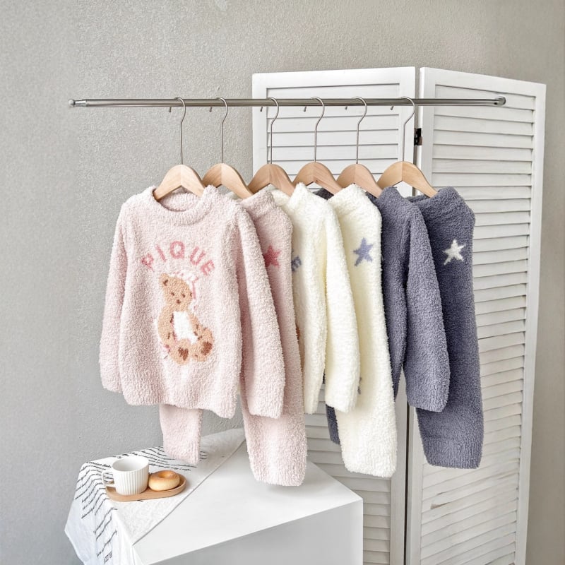 Set pijama pentru copii, imprimeu desen animat, material semi-catifelat, 100% poliester, gros, menține căldura, pentru iarnă, pentru vârsta 3–8 ani