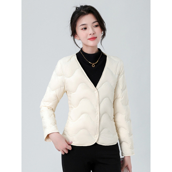 Ženska unutarnja podstava jakne s perjem, uski kroj, ultra kratka dužina, punilo: bijela pačja perja, tkanina chenille