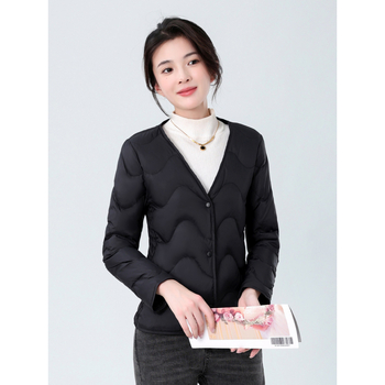 Ženska unutarnja podstava jakne s perjem, uski kroj, ultra kratka dužina, punilo: bijela pačja perja, tkanina chenille