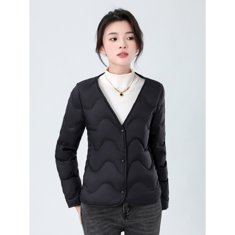 Ženska unutarnja podstava jakne s perjem, uski kroj, ultra kratka dužina, punilo: bijela pačja perja, tkanina chenille