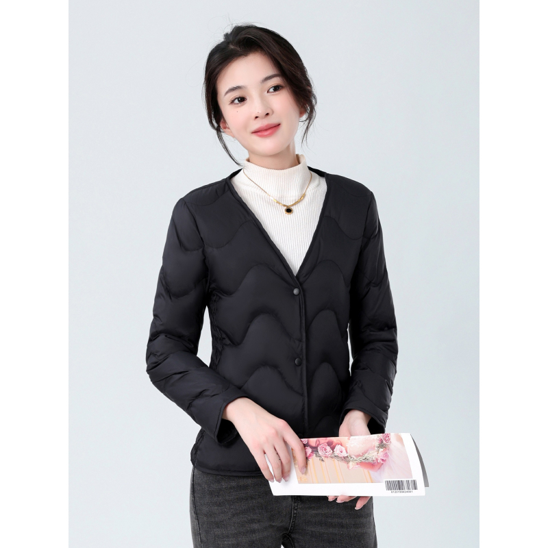 Ženska unutarnja podstava jakne s perjem, uski kroj, ultra kratka dužina, punilo: bijela pačja perja, tkanina chenille