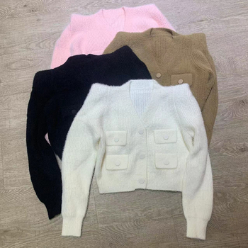 Kratki kardigan od Mink velura za žene, V-izrez, debeli pleteni materijal, dugi rukavi, Xiao Xiang Feng stil