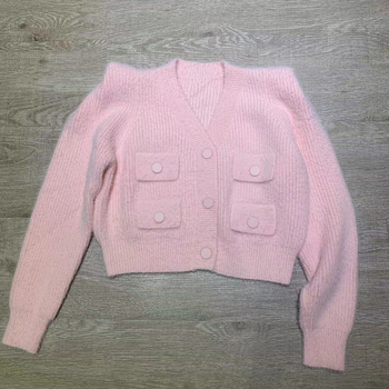 Kratki kardigan od Mink velura za žene, V-izrez, debeli pleteni materijal, dugi rukavi, Xiao Xiang Feng stil