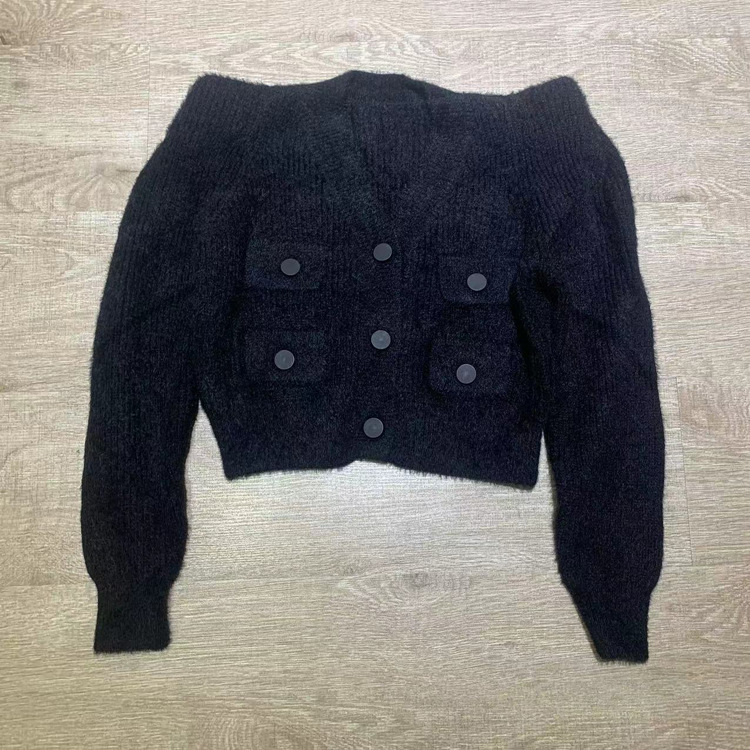 Kratki kardigan od Mink velura za žene, V-izrez, debeli pleteni materijal, dugi rukavi, Xiao Xiang Feng stil