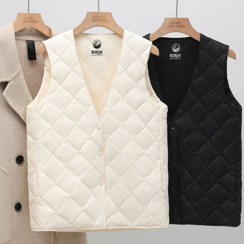 Ženski down vest, slim silueta, V-izrez, ultra kratka duljina (≤40 cm), Chenille tkanina s elastanom, punilo goose down, Proljeće 2025