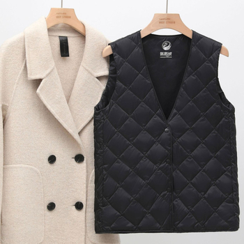 Ženski down vest, slim silueta, V-izrez, ultra kratka duljina (≤40 cm), Chenille tkanina s elastanom, punilo goose down, Proljeće 2025