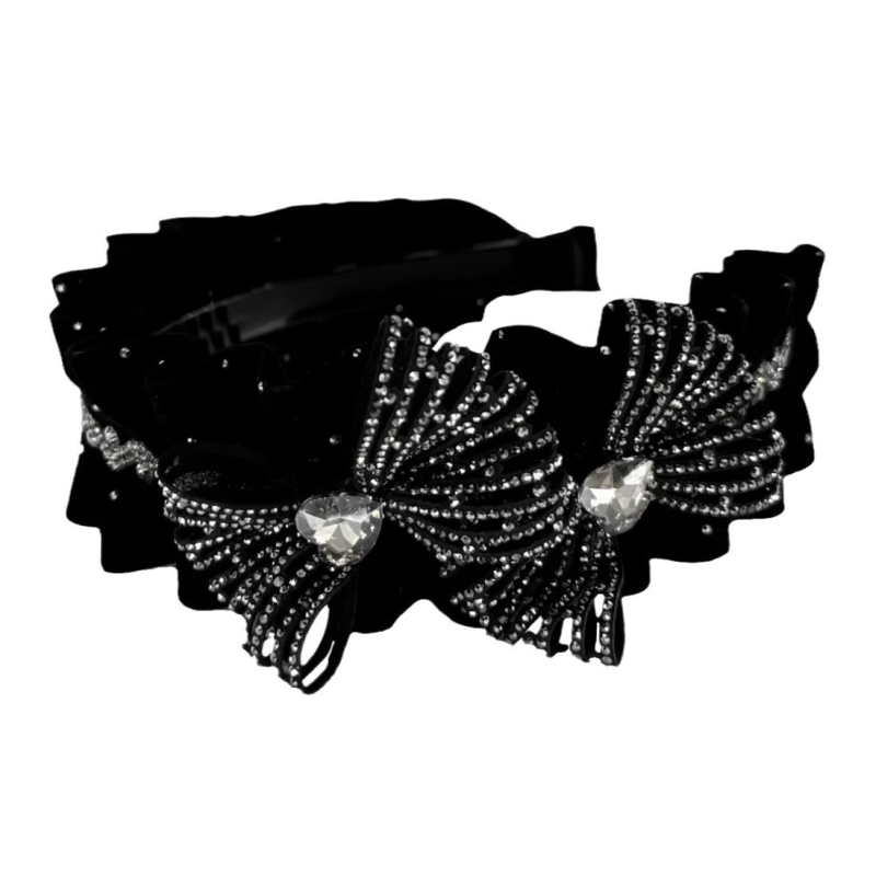 Čelenka od velura s dvostrukom mašnom i leptirovim motivom od smole; ručna izrada; prilagodljiv korejski stil; materijali: tkanina + smola; brenda XINSHENG; zimska kolekcija 2024.