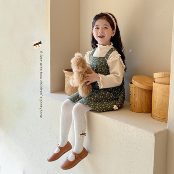 Dječje legginge za djevojčice s motivom crtanog filma i mašnicom, pamuk 75,6%, visok pojas, za proljeće i jesen, korejski stil (za djecu 3–8 godina)