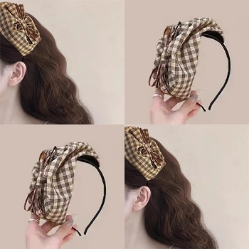 Ženski dodatak za glavu: karirana mašna za kosu, francuski retro stil, ručna izrada od plastike
