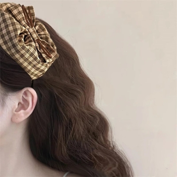 Ženski dodatak za glavu: karirana mašna za kosu, francuski retro stil, ručna izrada od plastike