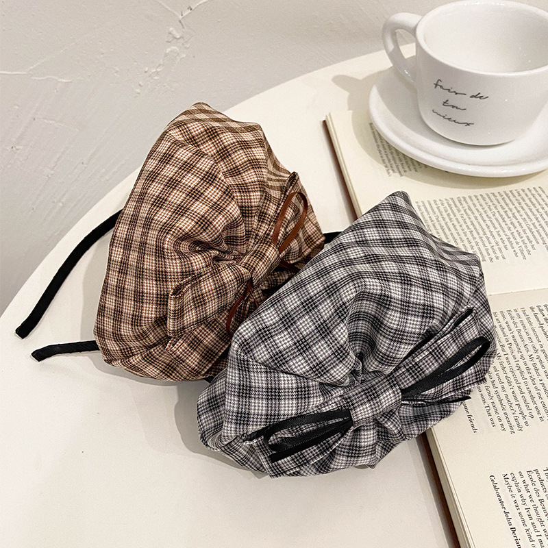 Ženski dodatak za glavu: karirana mašna za kosu, francuski retro stil, ručna izrada od plastike