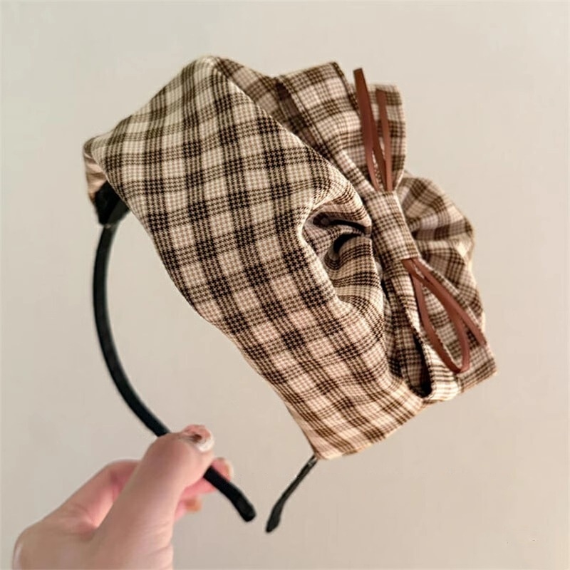 Ženski dodatak za glavu: karirana mašna za kosu, francuski retro stil, ručna izrada od plastike