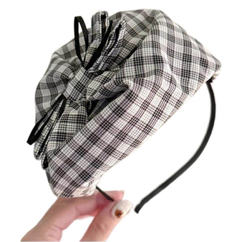 Ženski dodatak za glavu: karirana mašna za kosu, francuski retro stil, ručna izrada od plastike