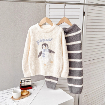 Pijamale de casă pentru copii, cu imprimeu cartoon, 100% poliester, unisex, pentru 3-8 ani