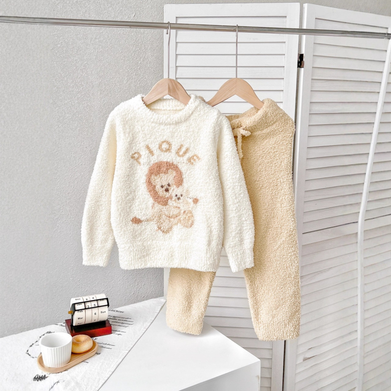 Pijamale de casă pentru copii, cu imprimeu cartoon, 100% poliester, unisex, pentru 3-8 ani