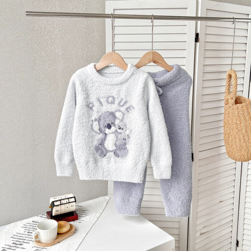 Pijamale de casă pentru copii, cu imprimeu cartoon, 100% poliester, unisex, pentru 3-8 ani