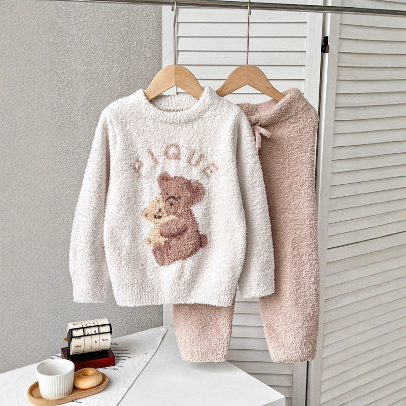 Pijamale de casă pentru copii, cu imprimeu cartoon, 100% poliester, unisex, pentru 3-8 ani