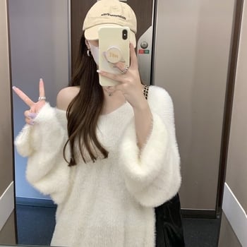 Pulover od viskoze s V-izrezom, dugim rukavima, srednje duljine