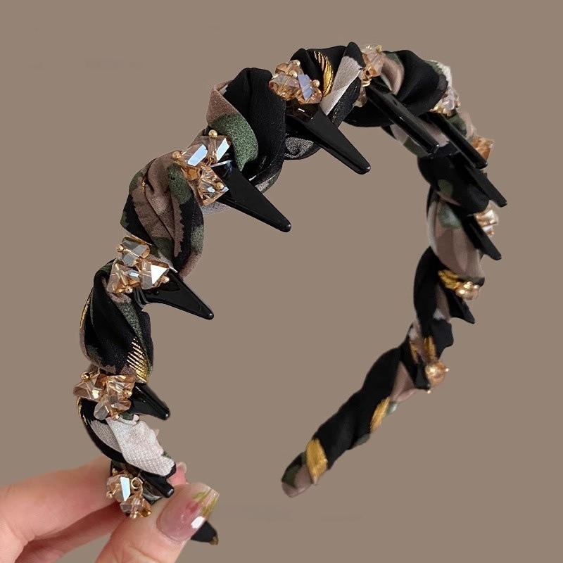 Hairband s kristalima i visokom krunom – korejski stil, svjež i sladak izgled, ručna izrada, mješavina materijala, ljeto 2025