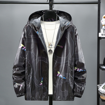 Muško tanko jakna od poliestera s UV zaštitom 40, kapuljača, ljetni geometrijski print, zip