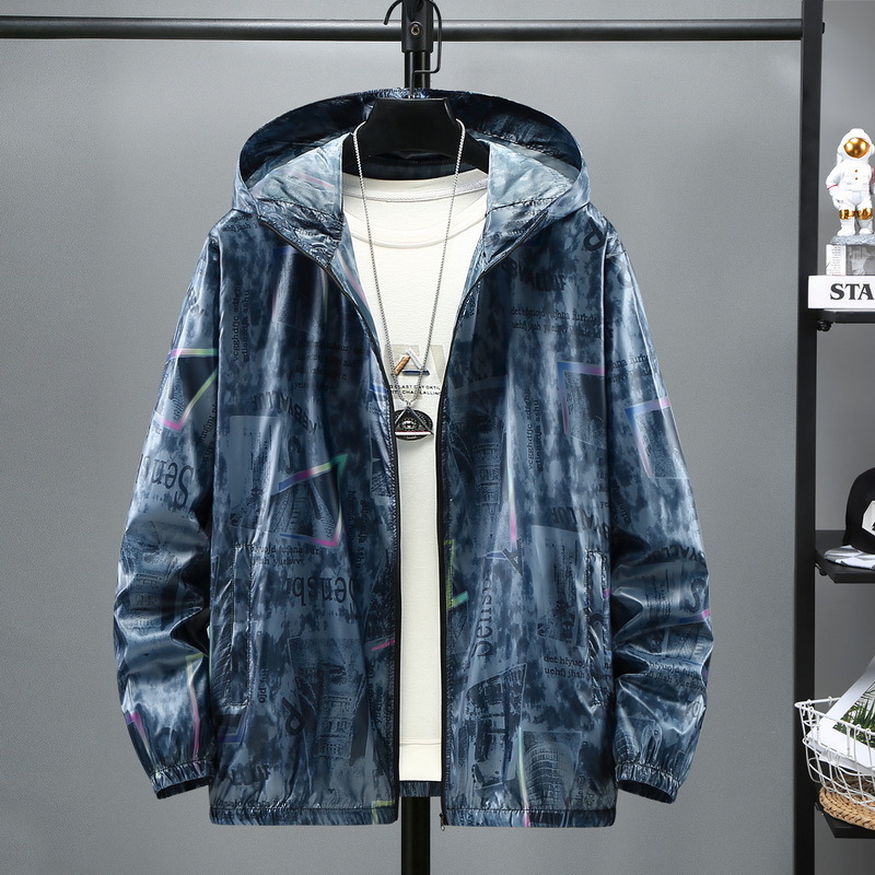 Muško tanko jakna od poliestera s UV zaštitom 40, kapuljača, ljetni geometrijski print, zip