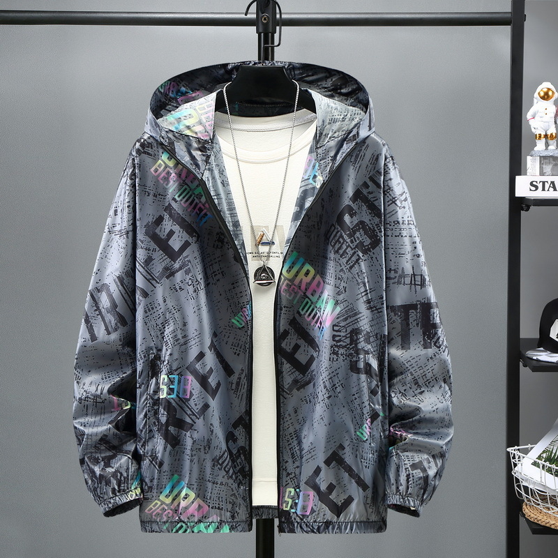 Muško tanko jakna od poliestera s UV zaštitom 40, kapuljača, ljetni geometrijski print, zip