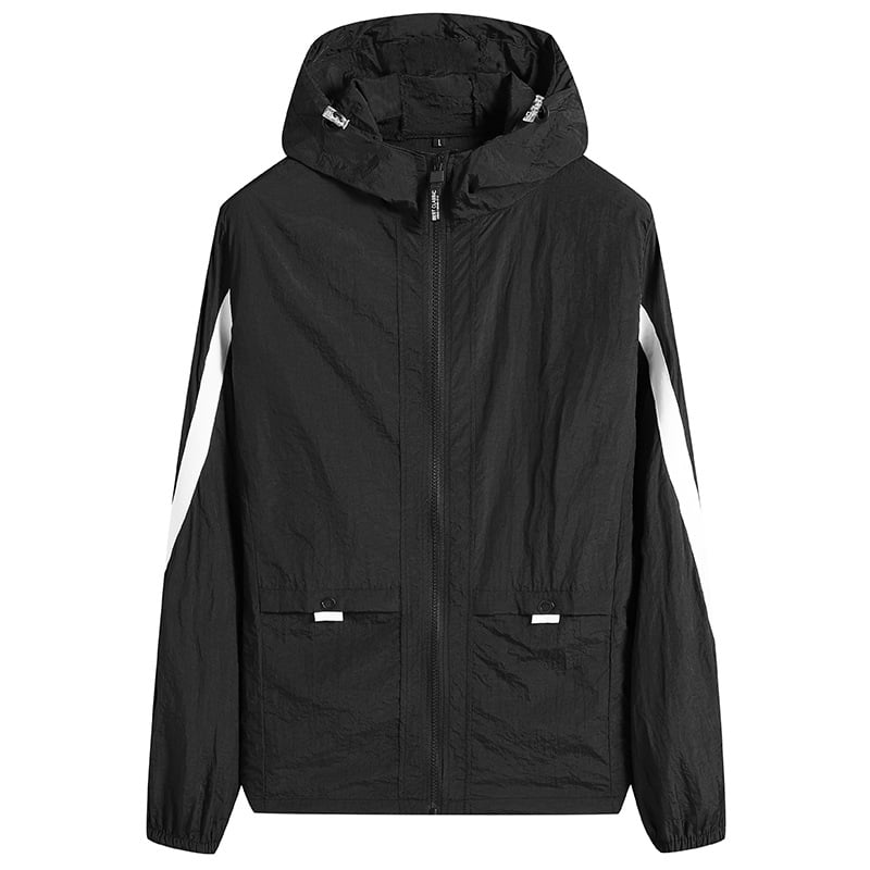 Muška ljetna jakna od ice-silk materijala, prozračna, s kapuljačom, slim fit, zatvarač.