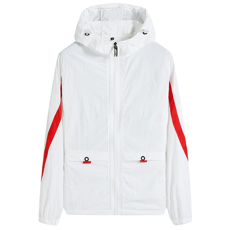 Muška ljetna jakna od ice-silk materijala, prozračna, s kapuljačom, slim fit, zatvarač.