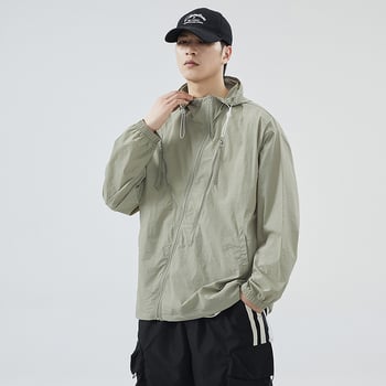 Muška kapuljačom jakna s UV zaštitom UPF50+ – lagana, prozračna vanjska jakna za ribolov s više džepova i prednjim zatvaračem