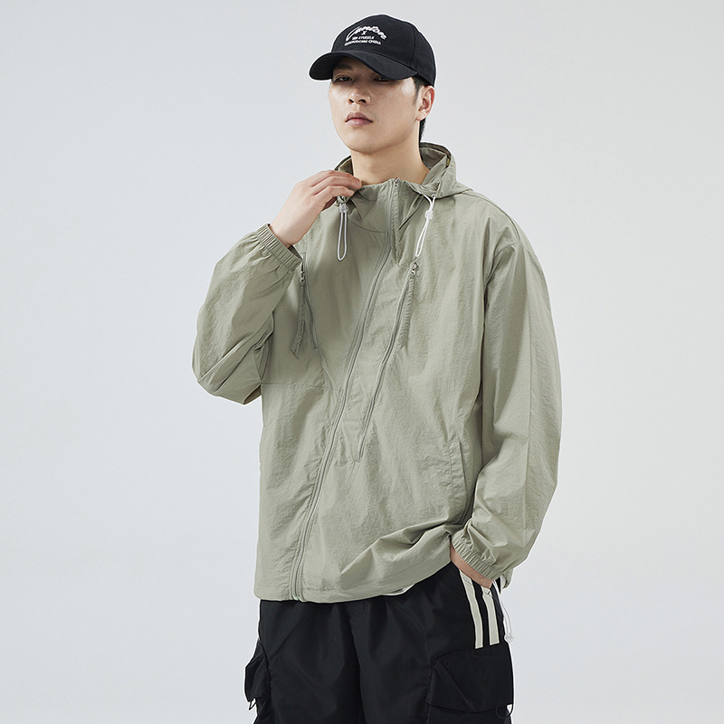 Muška kapuljačom jakna s UV zaštitom UPF50+ – lagana, prozračna vanjska jakna za ribolov s više džepova i prednjim zatvaračem