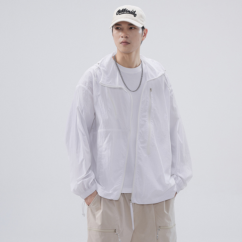 Muška kapuljačom jakna s UV zaštitom UPF50+ – lagana, prozračna vanjska jakna za ribolov s više džepova i prednjim zatvaračem