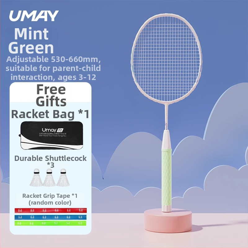 Ракета за бадминтон за деца и юноши, ултра-лека, издръжлива за тренировки (единична и двойна), 95–100 g, рамка от алуминиева сплав, струни от фибър, средна твърдост