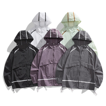 Jakna s kapuljom za UV zaštitu UPF50+, prugasta, od najlona, lagana i brzo sušeća