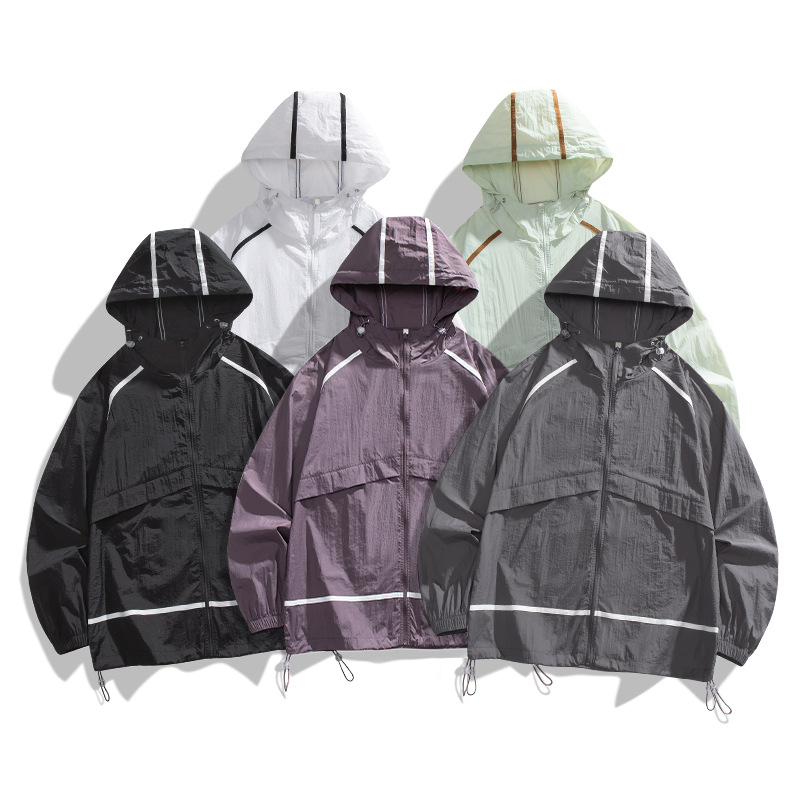 Jakna s kapuljom za UV zaštitu UPF50+, prugasta, od najlona, lagana i brzo sušeća