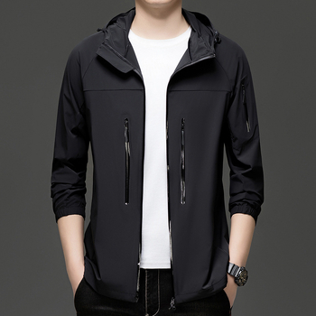 Muška kapuljačasta jakna za zaštitu od sunca, tkanina s 88% najlona u smjesi kemijskih vlakana, zatvarač, korejski stil, bočni džepovi