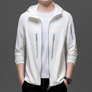 Muška kapuljačasta jakna za zaštitu od sunca, tkanina s 88% najlona u smjesi kemijskih vlakana, zatvarač, korejski stil, bočni džepovi