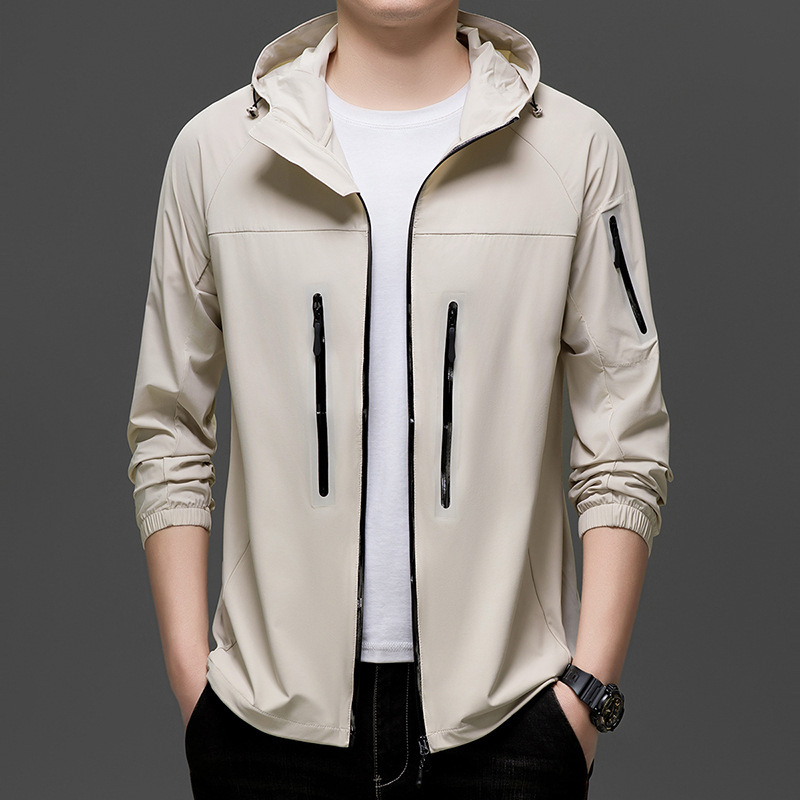 Muška kapuljačasta jakna za zaštitu od sunca, tkanina s 88% najlona u smjesi kemijskih vlakana, zatvarač, korejski stil, bočni džepovi