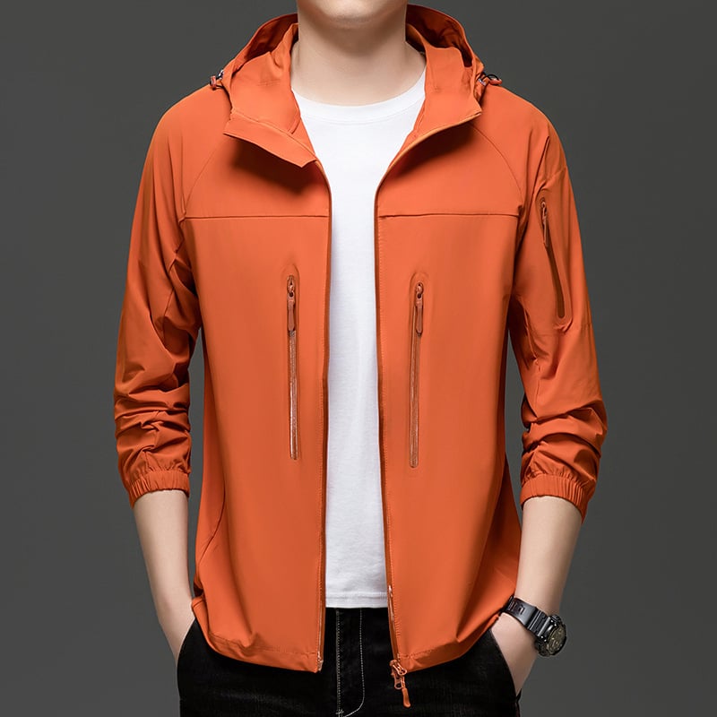 Muška kapuljačasta jakna za zaštitu od sunca, tkanina s 88% najlona u smjesi kemijskih vlakana, zatvarač, korejski stil, bočni džepovi