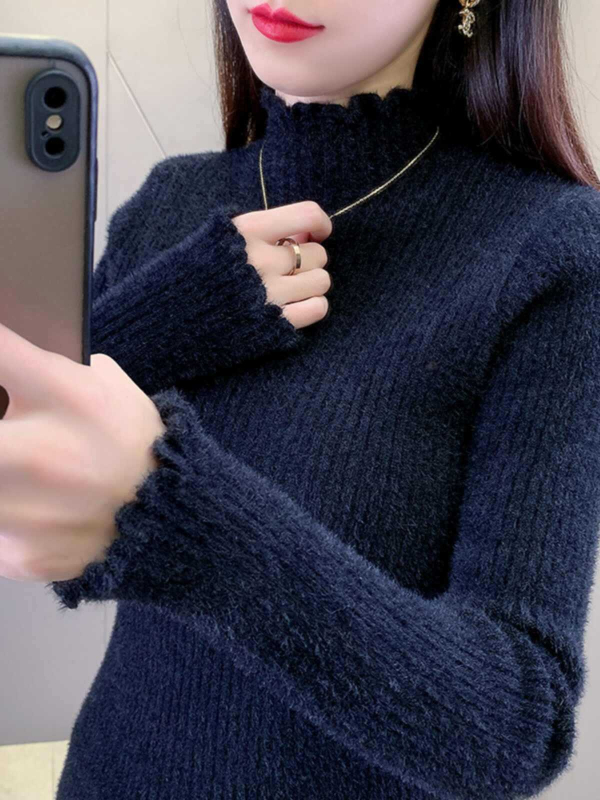 Ženski pulover s kapuljom, poluturtleneck, jesen/zima, normalna debljina, dugi rukavi, poliester flees, jednobojan, japansko-korejski ležerni stil