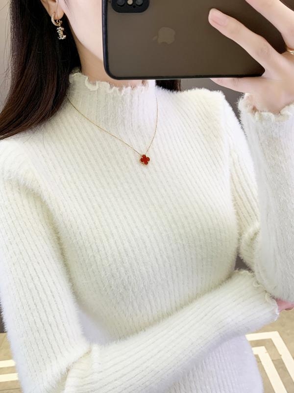 Ženski pulover s kapuljom, poluturtleneck, jesen/zima, normalna debljina, dugi rukavi, poliester flees, jednobojan, japansko-korejski ležerni stil